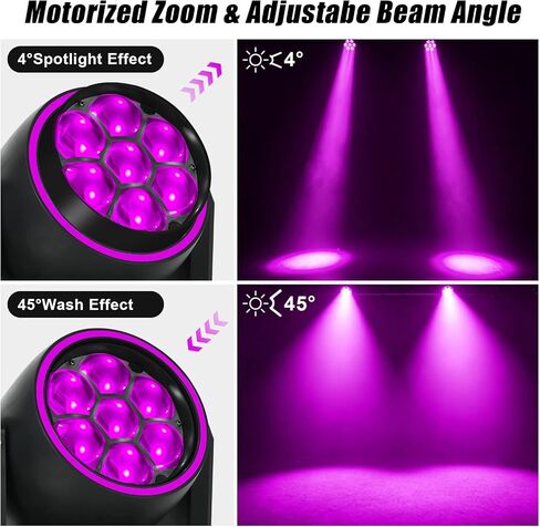 JCYWFLODY 7x40W Moving Head DJ Lights, LED 4-in-1 RGBW Beam Wash Color Mixing Stage Lighting Effects Bee Eye Focus Light, DMX and Sound Activated Control DJ Lights for Parties Disco Wedding Concert in Kuwait