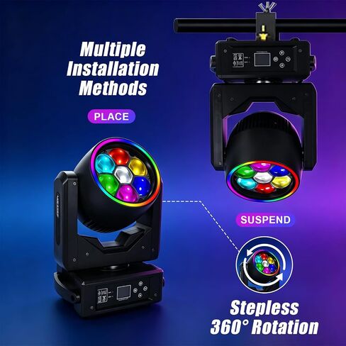 JCYWFLODY 7x40W Moving Head DJ Lights, LED 4-in-1 RGBW Beam Wash Color Mixing Stage Lighting Effects Bee Eye Focus Light, DMX and Sound Activated Control DJ Lights for Parties Disco Wedding Concert in Kuwait
