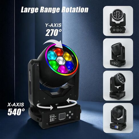 JCYWFLODY 7x40W Moving Head DJ Lights, LED 4-in-1 RGBW Beam Wash Color Mixing Stage Lighting Effects Bee Eye Focus Light, DMX and Sound Activated Control DJ Lights for Parties Disco Wedding Concert in Kuwait