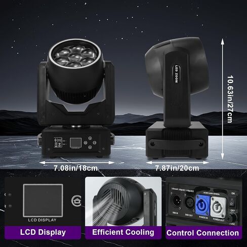 JCYWFLODY 7x40W Moving Head DJ Lights, LED 4-in-1 RGBW Beam Wash Color Mixing Stage Lighting Effects Bee Eye Focus Light, DMX and Sound Activated Control DJ Lights for Parties Disco Wedding Concert in Kuwait