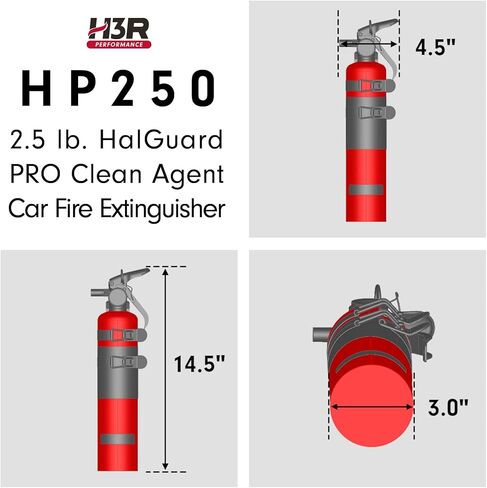 طفاية حريق هالون H3R للسيارة - عامل التنظيف HalGuard PRO، 2.5 رطل أحمر، المركبات والسيارات، مدرج في قائمة UL (HP250R) in Kuwait