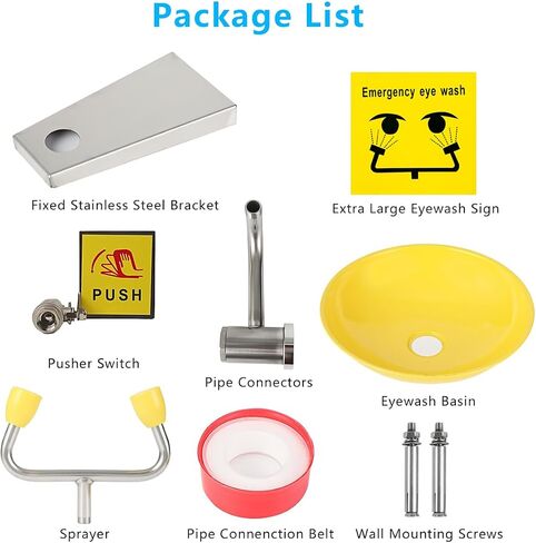 Wall-Mounted Emergency Eye Wash Station ABS Material OSHA Approved Industrial & Laboratory Eye Wash Station with Eye Wash Kit (1) in Kuwait