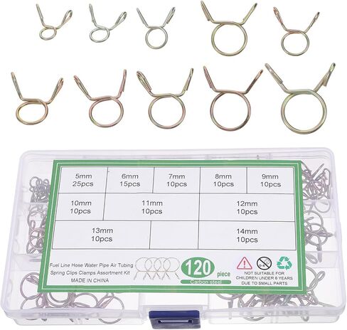 120pcs Color Zinc-plated Spring Hose Clamp Set Heavy Duty Wire Tube Clips for Air and Water Hose Fixing, Industrial Plumbing and Automotive Use in Kuwait