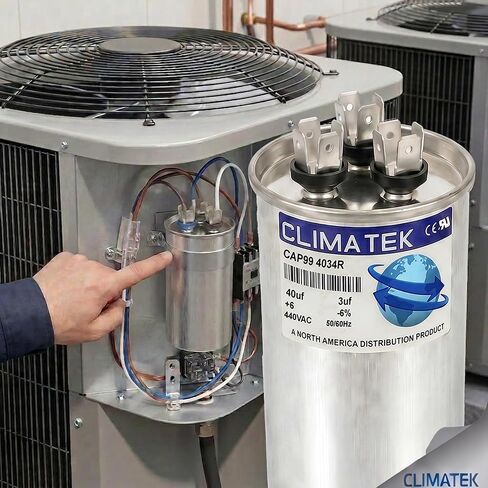 1172095 - مكثف التشغيل المزدوج المستدير ClimaTek يحل محل صانع الراحة ICP | 40 + 3 فائق التوهج MFD 370 440 فولت تيار متردد in Kuwait