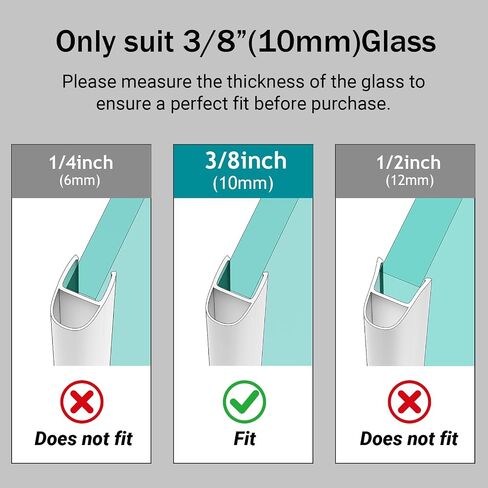 3/8" Shower Door Side Seal Strip (Set of 2), Frameless Glass Shower Door Black Seal Strip - Suitable for 3/8 Inch (10mm) Glass, 39 Inch in Kuwait