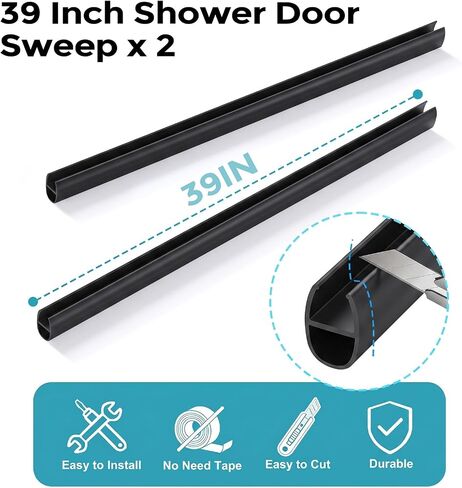 3/8" Shower Door Side Seal Strip (Set of 2), Frameless Glass Shower Door Black Seal Strip - Suitable for 3/8 Inch (10mm) Glass, 39 Inch in Kuwait