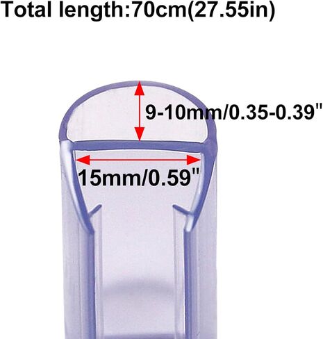 U Type Glass Door Bottom Seal, 27.5" Long Cutable Waterproof Shower Door Sweep, Automatic Door Gap Sealing Anti-Collision for 0.59" (15mm) Glass in Kuwait