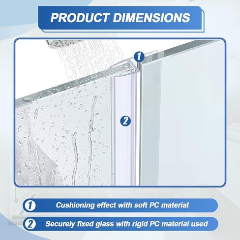 Pangda 4 Pack 1/2" x 39" Shower Door Seal Frameless Glass Shower Door Bottom Side Seal Strip Sweep Clear for Bathroom, Stop Water Leaks, Create a Water Barrier(H, M, D Type) in Kuwait