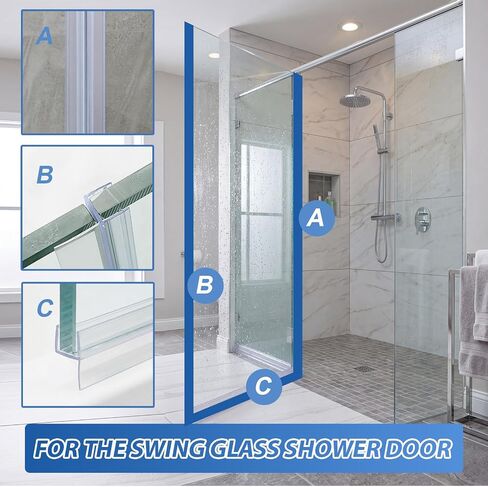 Pangda 4 Pack 1/2" x 39" Shower Door Seal Frameless Glass Shower Door Bottom Side Seal Strip Sweep Clear for Bathroom, Stop Water Leaks, Create a Water Barrier(H, M, D Type) in Kuwait