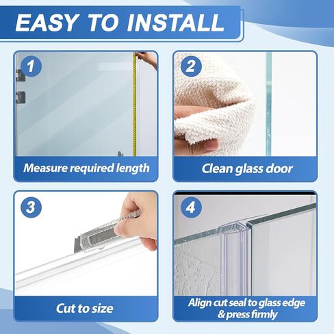 Pangda 4 Pack 1/2" x 39" Shower Door Seal Frameless Glass Shower Door Bottom Side Seal Strip Sweep Clear for Bathroom, Stop Water Leaks, Create a Water Barrier(H, M, D Type) in Kuwait