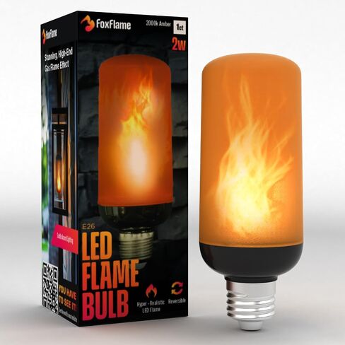 مصابيح إضاءة LED وامضة متوسطة اللهب من FoxFlame - مصابيح إضاءة واقعية حاصلة على براءة اختراع بقاعدة E26، 120-220 فولت تيار متردد، لمبة إضاءة مقاومة للماء IP65، تركيبات، شمعدان (عبوة واحدة، توهج دافئ 2000 كلفن) in Kuwait