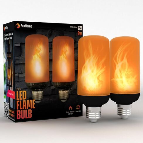 مصابيح إضاءة LED وامضة متوسطة اللهب من FoxFlame - مصابيح إضاءة واقعية حاصلة على براءة اختراع بقاعدة E26، 120-220 فولت تيار متردد، لمبة إضاءة مقاومة للماء IP65، تركيبات، شمعدان (عبوة واحدة، توهج دافئ 2000 كلفن) in Kuwait