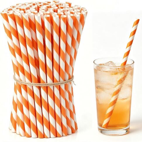 شفاطات للاستعمال مرة واحدة، متوافقة مع أنابيب Aperol Spritz، 100 عبوة من القش المخطط باللونين البرتقالي والأبيض، حافة ناعمة، متينة للمشروبات الباردة، لن تنكسر، رائعة للحفلات (0.24 بوصة × 7.76 بوصة) in Kuwait