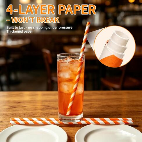شفاطات للاستعمال مرة واحدة، متوافقة مع أنابيب Aperol Spritz، 100 عبوة من القش المخطط باللونين البرتقالي والأبيض، حافة ناعمة، متينة للمشروبات الباردة، لن تنكسر، رائعة للحفلات (0.24 بوصة × 7.76 بوصة) in Kuwait