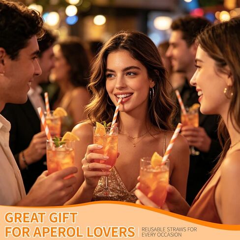 شفاطات للاستعمال مرة واحدة، متوافقة مع أنابيب Aperol Spritz، 100 عبوة من القش المخطط باللونين البرتقالي والأبيض، حافة ناعمة، متينة للمشروبات الباردة، لن تنكسر، رائعة للحفلات (0.24 بوصة × 7.76 بوصة) in Kuwait
