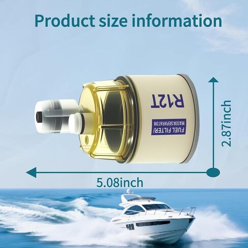R12T Fuel Filter Water Separator Spin-on R12T Filter with Water Collection Bowl Diesel Engine & Gasoline Engine Replaces# S3240 R12T 120AT 18-7987 NPT ZG1/4-19 in Kuwait