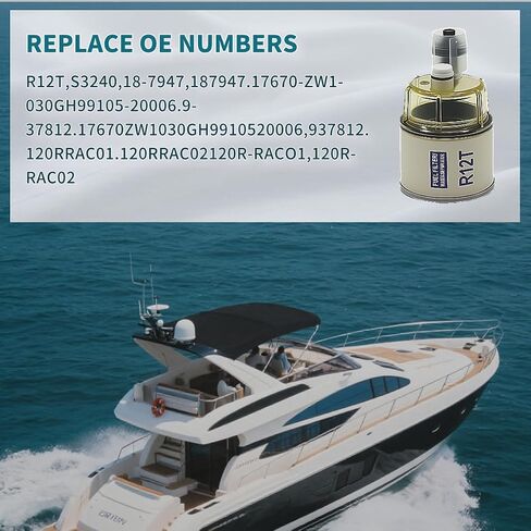 R12T Fuel Filter Water Separator Spin-on R12T Filter with Water Collection Bowl Diesel Engine & Gasoline Engine Replaces# S3240 R12T 120AT 18-7987 NPT ZG1/4-19 in Kuwait