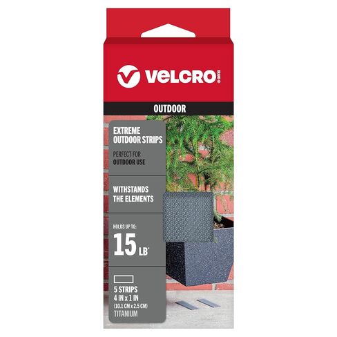 VELCRO Brand Industrial Fasteners Extreme Outdoor Weather Conditions Professional Grade Heavy Duty Strength Holds up to 15 lbs on Rough Surfaces, 4in x 1in (5pk), Strips, Gray (Pack of 2) in Kuwait