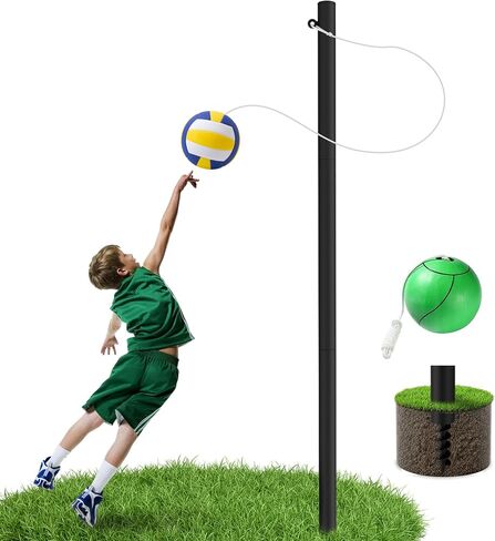 12FT Tetherball Set Outdoor Backyard, Adjustable Tetherball Ball and Rope | 2 Rubber Balls Heavy-Duty Tether Ball Pole Set Soft Rubber Balls Thickened Pole Backyard Outdoor Family Games in Kuwait