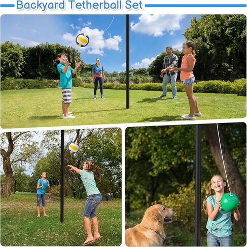 12FT Tetherball Set Outdoor Backyard, Adjustable Tetherball Ball and Rope | 2 Rubber Balls Heavy-Duty Tether Ball Pole Set Soft Rubber Balls Thickened Pole Backyard Outdoor Family Games in Kuwait