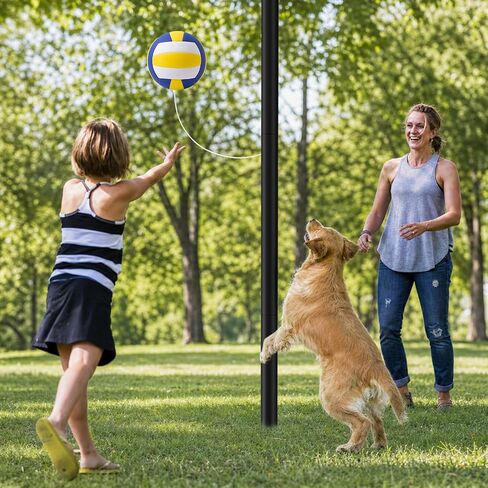 12FT Tetherball Set Outdoor Backyard, Adjustable Tetherball Ball and Rope | 2 Rubber Balls Heavy-Duty Tether Ball Pole Set Soft Rubber Balls Thickened Pole Backyard Outdoor Family Games in Kuwait