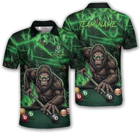 قمصان البلياردو Bigfoot، قمصان بولو البلياردو Sasquatch المخصصة، قمصان Bigfoot 8-Ball 9-Ball Pool Jerseys للرجال والنساء in Kuwait