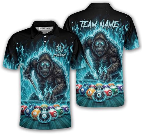 قمصان البلياردو Bigfoot، قمصان بولو البلياردو Sasquatch المخصصة، قمصان Bigfoot 8-Ball 9-Ball Pool Jerseys للرجال والنساء in Kuwait