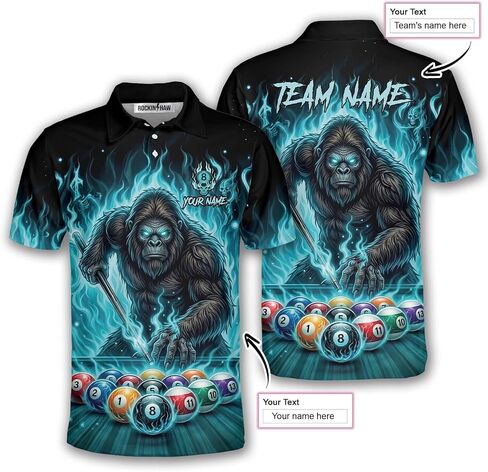 قمصان البلياردو Bigfoot، قمصان بولو البلياردو Sasquatch المخصصة، قمصان Bigfoot 8-Ball 9-Ball Pool Jerseys للرجال والنساء in Kuwait