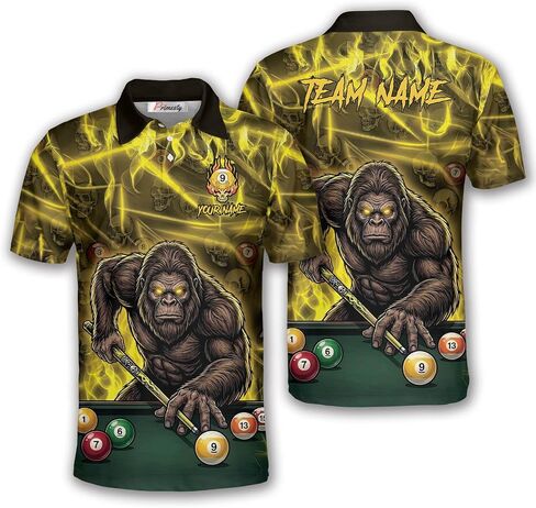 قمصان البلياردو Bigfoot، قمصان بولو البلياردو Sasquatch المخصصة، قمصان Bigfoot 8-Ball 9-Ball Pool Jerseys للرجال والنساء in Kuwait