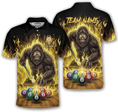 قمصان البلياردو Bigfoot، قمصان بولو البلياردو Sasquatch المخصصة، قمصان Bigfoot 8-Ball 9-Ball Pool Jerseys للرجال والنساء in Kuwait