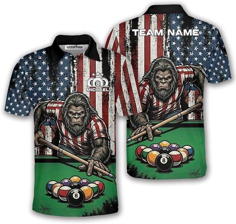 قمصان البلياردو Bigfoot، قمصان بولو البلياردو Sasquatch المخصصة، قمصان Bigfoot 8-Ball 9-Ball Pool Jerseys للرجال والنساء in Kuwait