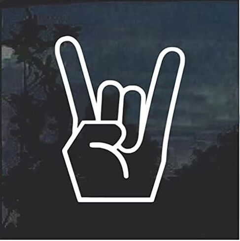 Rock On Hand Sign Decal | White | Made in USA by Stick This! | Sticker for Car or Truck Windows, Laptop, Water Bottle, Tablets etc. | 3.5" x 4.5" | in Kuwait
