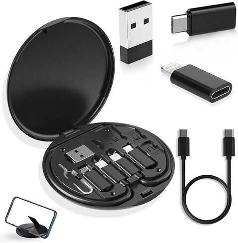 مجموعة كابل محول USB-C - مجموعة محول كابلات شحن متعددة مع فتحة بطاقة، محولات USB-C إلى iOS/Type-C/Micro/USB-A، دعم نقل البيانات، حقيبة سفر سوداء in Kuwait
