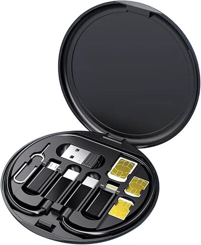 مجموعة كابل محول USB-C - مجموعة محول كابلات شحن متعددة مع فتحة بطاقة، محولات USB-C إلى iOS/Type-C/Micro/USB-A، دعم نقل البيانات، حقيبة سفر سوداء in Kuwait