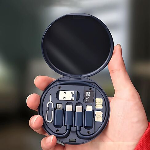 مجموعة كابل محول USB-C - مجموعة محول كابلات شحن متعددة مع فتحة بطاقة، محولات USB-C إلى iOS/Type-C/Micro/USB-A، دعم نقل البيانات، حقيبة سفر سوداء in Kuwait