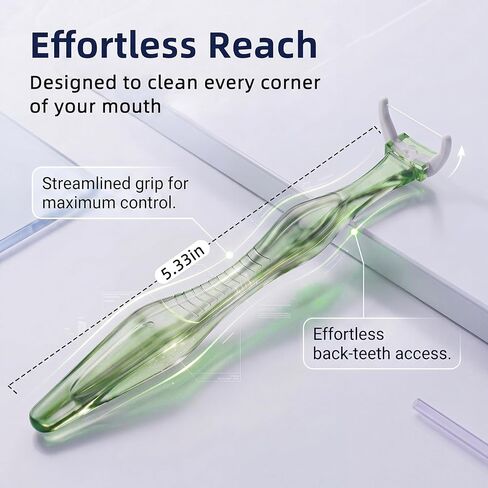 RAZOKO Deep Reach Dental Flosser System – 160 Refill Heads + 2 Reusable Long Handles,PFAS-Free & Shred-Resistant for Hard-to-Reach Areas,Green in Kuwait