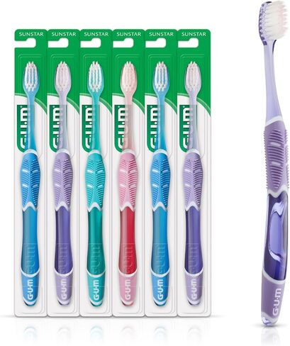 GUM Sensitive Clean Technique Toothbrush for Adults with Ultra-Soft, Ultra-Fine Tapered Bristles for Deeper Reach and Sensitive, Compact Head, 1 Count (Pack of 6) in Kuwait