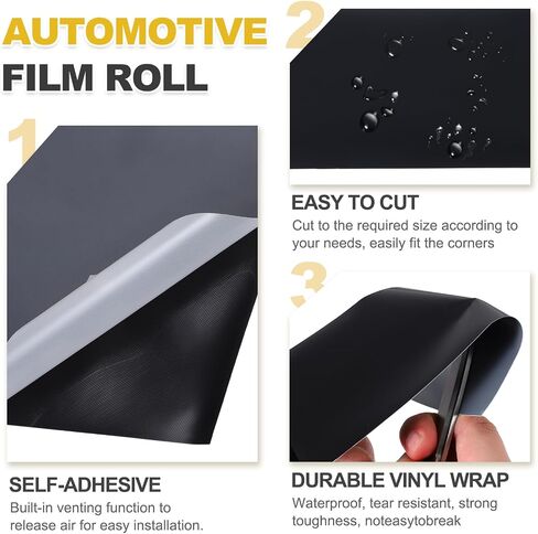HARFINGTON 1 Set Carbon Fiber Vinyl Wraps 8" x 5ft PET Forged Self-Adhesive Car Stickers Waterproof Wrap Roll with Scraper Tool for DIY Decor Automotive Exterior Protection, Black in Kuwait