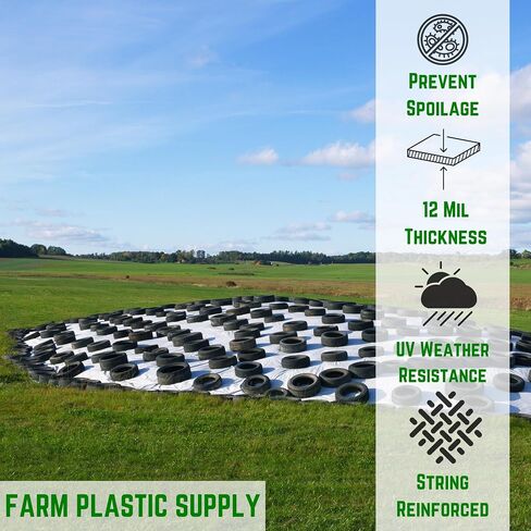 Farm Plastic Supply - String Reinforced Silage Cover Black/White - 12 Mil - Heavy Duty Polyethylene Plastic for Silage Cover, Bunker Cover for Farming, Agriculture (12' x 150') in Kuwait