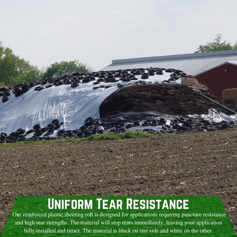 Farm Plastic Supply - String Reinforced Silage Cover Black/White - 12 Mil - Heavy Duty Polyethylene Plastic for Silage Cover, Bunker Cover for Farming, Agriculture (12' x 150') in Kuwait