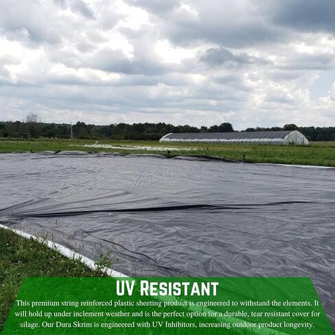 Farm Plastic Supply - String Reinforced Silage Cover Black/White - 12 Mil - Heavy Duty Polyethylene Plastic for Silage Cover, Bunker Cover for Farming, Agriculture (12' x 150') in Kuwait