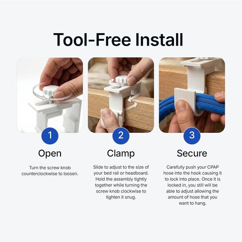 حامل خرطوم CPAP قابل للتعديل بمشبك - بدون مشبك حاجز لسرير الحفر، خطاف أنبوب آمن على شكل حرف U لدعم أنابيب CPAP الخالية من التشابك - صنع في الولايات المتحدة الأمريكية - أبيض (غطاء خرطوم قابل للتخييم) in Kuwait