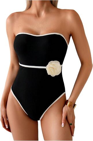 OYOANGLE Women's One Piece Swimsuit 3D Floral Tummy Control Bathing Suit with Removable Strap Beachwear in Kuwait