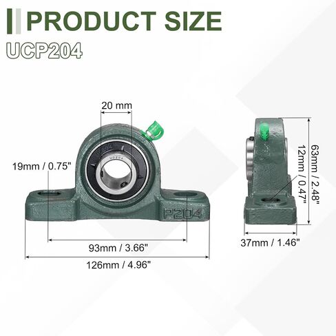 uxcell UCP204 Pillow Block Bearings, 20 mm Bore Self Alignment, Solid Cast Steel Base, Chrome Steel Flange Mounted Pillow Block Ball Bearing, (ABEC3) in Kuwait