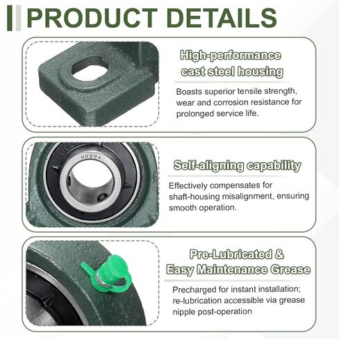 uxcell UCP204 Pillow Block Bearings, 20 mm Bore Self Alignment, Solid Cast Steel Base, Chrome Steel Flange Mounted Pillow Block Ball Bearing, (ABEC3) in Kuwait