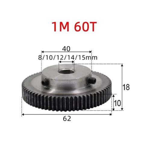 Steel Heavy Duty Motor Pinion Gear 2pcs 1M60T Spur Gear Bore 8-15mm Motor Low Steel Metal(15mm) in Kuwait