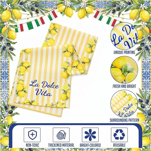 Newwiee ديكورات حفلات الصيف الليمون الإيطالية مقاس 13 × 72 بوصة كابري ليمون مخطط مفرش طاولة ساحل أمالفي ديكور للفتيات في عطلة نهاية الأسبوع وحفلات الزفاف in Kuwait