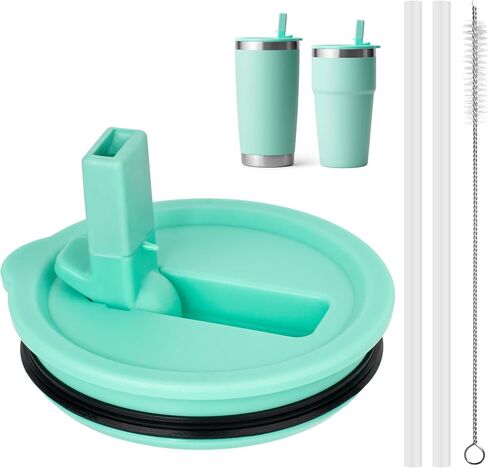 Straw Lid Compatible with YETI Rambler 20 oz Tumbler, 16 oz Pint, 24 oz Mug and 25 oz Straw Mug, Spill Proof Tumbler Top Covers with Cleaning Brush, BPA Free (Teal) in Kuwait