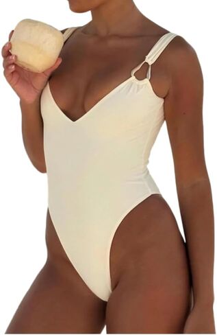 QJQ Women's 1 Piece Swimsuit Tummy Control - Metallic Golden Push Up Deep V Neck Full Coverage Slimming 2026 Swimwear in Kuwait