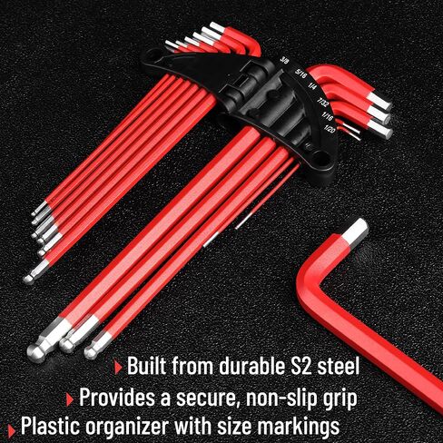Bates- Long Allen Wrenches Sets, 13 Pack, 3.8" to 9" Length, SAE Hex Key Set (3/64" to 3/8"), Long Allen Wrench Set with Exrta Long Arm and Ball End for Precision, Mechanics, DIY, Home Repairs in Kuwait